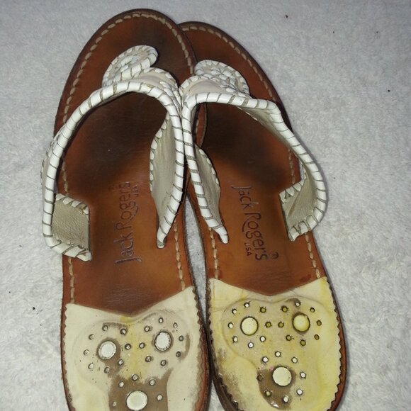 Size 8 Jack Rogers Leather Sandals Worn White - Picture 9 of 11